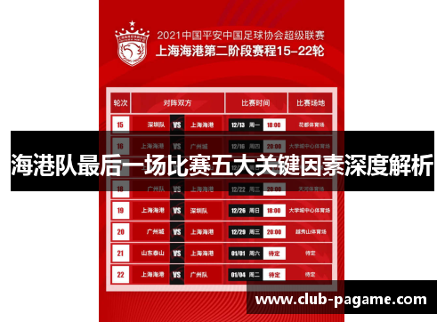 海港队最后一场比赛五大关键因素深度解析